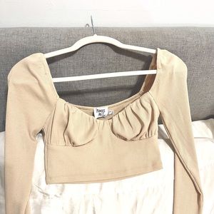 Princess Polly beige long sleeve Dakota crop top